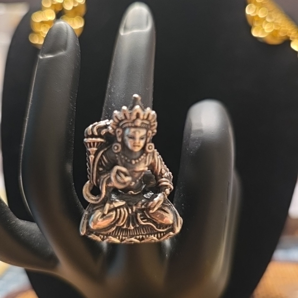 Vintage Sterling Silver Meditative Buddha Sitting On A Lotus Flower Ring - Picture 2 of 10